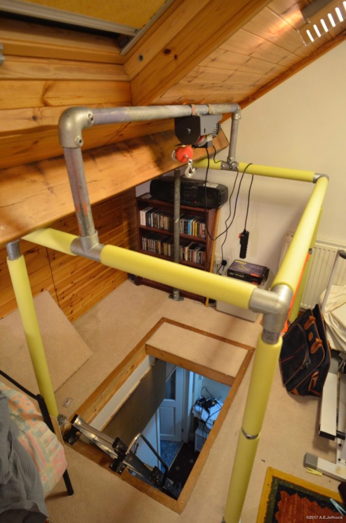 Scaffold frame for attic/loft hoist
