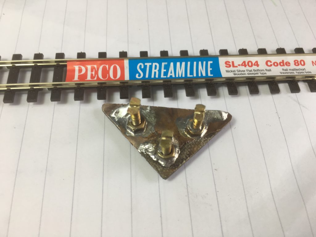 Home-made 3-point track gauge for Peco 009 Code 80 rail