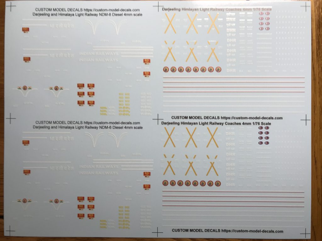 Custom Model Decals Darjeeling Himalayan Light Railway 4mm decals